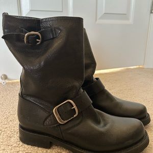 Frye Veronica Leather Buckle Short Moto Boots